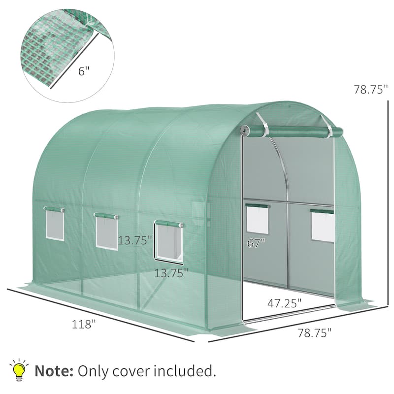 Outsunny Replacement Greenhouse Cover Tarp with 12 Windows for Ventilation & Zipper Door, Green