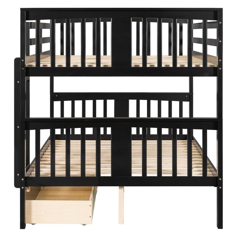 Detachable Bunk Bed Frame, Full Size Wooden Bunk Bed with 2 Drawers and Ladder, Full Over Full Bed Frame