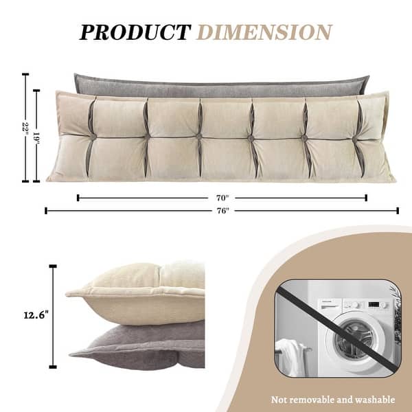 dimension image slide 4 of 5, Double Layer Headboard Reading Pillow, Versatile Bed Backrest Pillow.