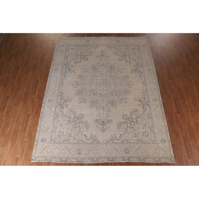 Hand Knotted Oriental 100% Wool Carpet Traditional Floral Beige & Ivories Tabriz Area Rug - 12' 5'' X 9' 7''
