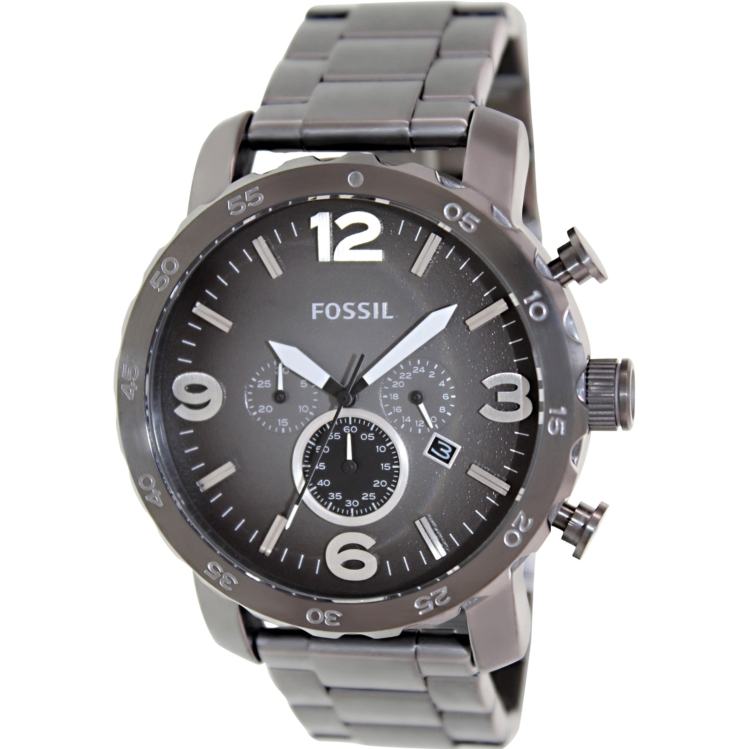 Shop Fossil Men S Nate Grey Stainless Steel Analog Quartz Fashion Watch Overstock 18729207