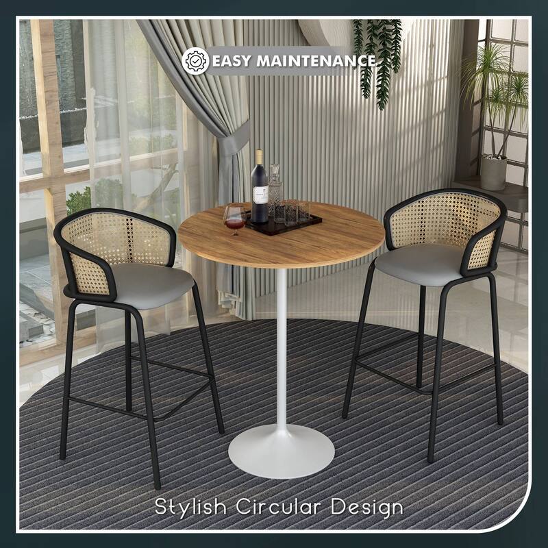 LeisureMod Verve 36" Round Dining Table with MDF Wood TableTop and White Steel Base for Kitchen & Dining Room