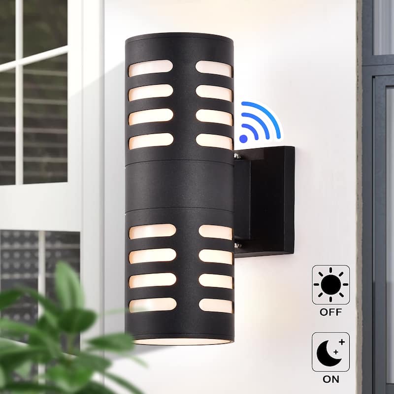 C Cattleya 2-Light Matte Black Dusk to Dawn Cylinder Outdoor Wall Light Sconce