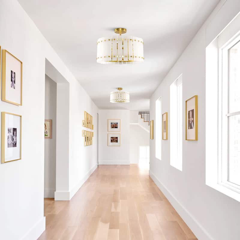 18" Modern Marble Distressed Gold 4-Light Caged Semi-Flush Ceiling Light