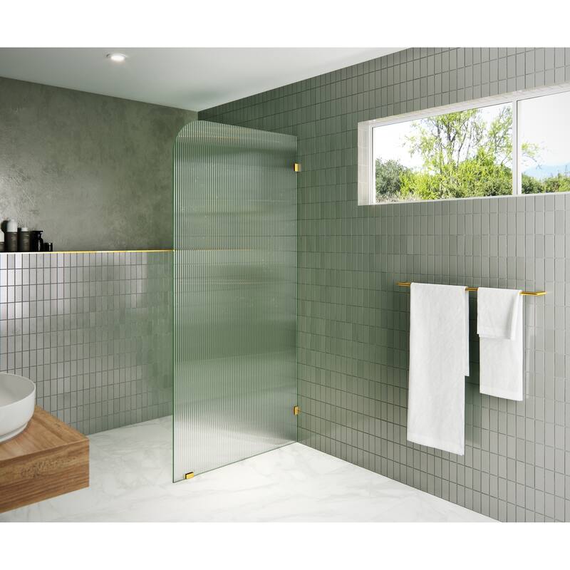 Glass Warehouse 34" x 78" Frameless Shower Door - Single Fixed Panel Fluted Frosted Radius