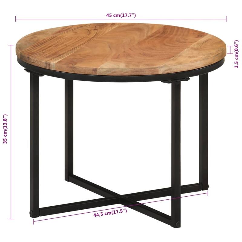 vidaXL Coffee Table 17.7"x17.7"x13.8" Solid Wood Acacia and Iron - 17.7" x 17.7" x 13.8"