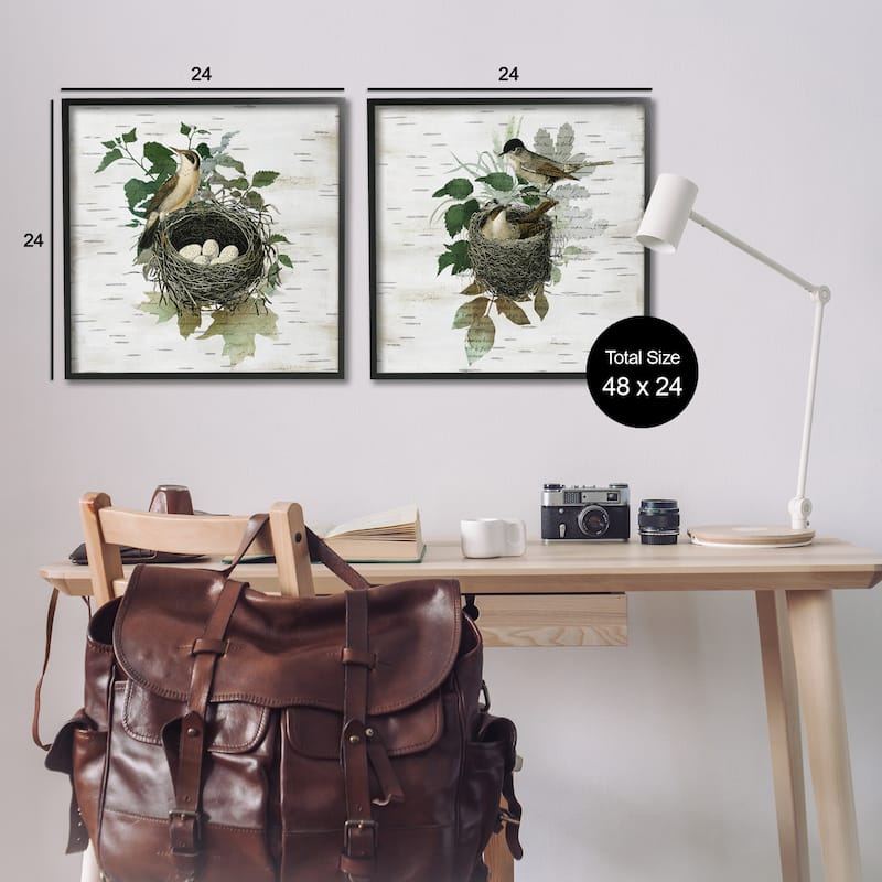 Stupell Rustic Vintage Bird Nests Framed Giclee Art Design By Susan Arnot (Set of 2)