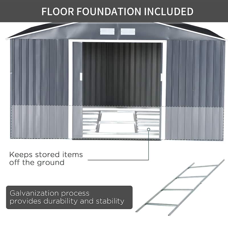 Outsunny 11' x 9' Dark Grey Metal Garden Shed