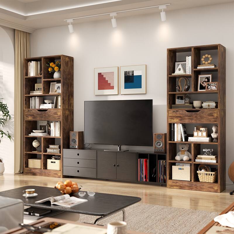 Freestanding 74" Tall Bookcase with Drawer,8-Tier Bookshelf Open Display Shelves for Living Room Home Office, Bedroom