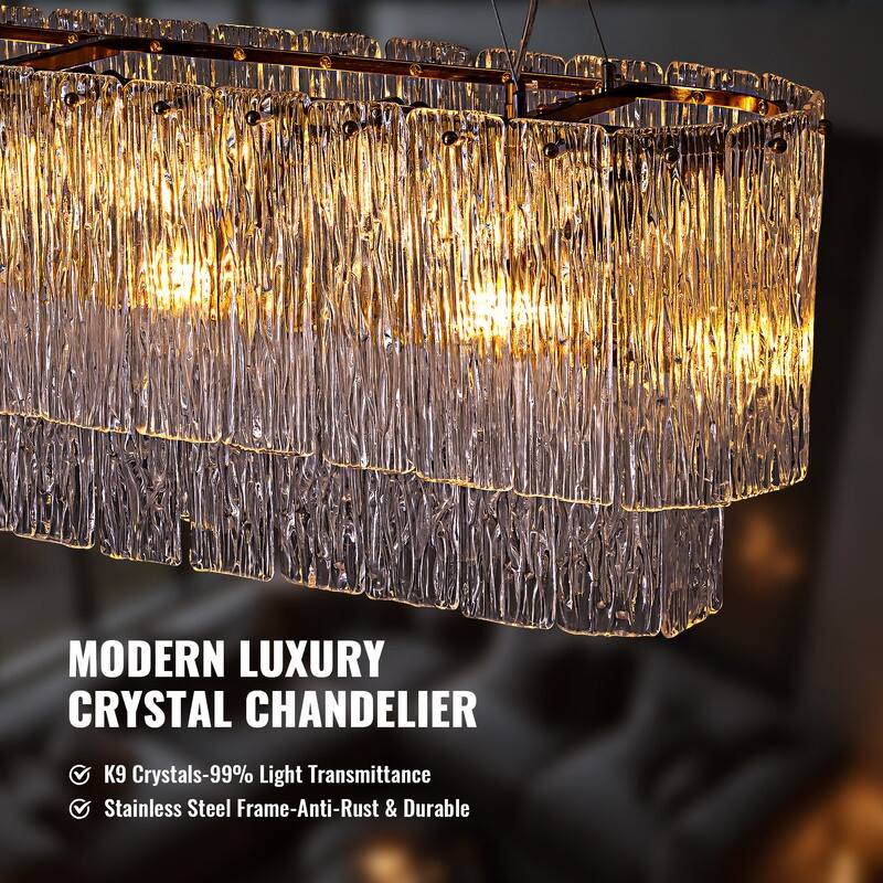 35" Gold Luxury Crystal Chandelier Dimmable Double Glass Ceiling Light for Kitchen Island Dining Room
