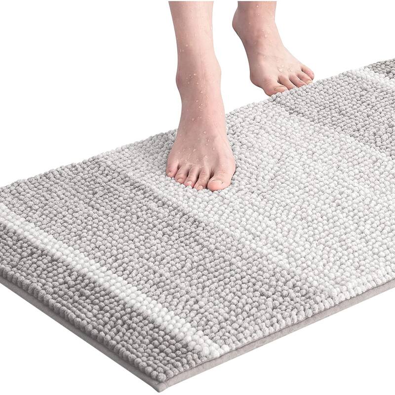 Subrtex Rugs Chenille Gradient Stripe Pattern Soft Plush Bath Rug Shower Water Absorbent Mat - 16"*24" - Taupe