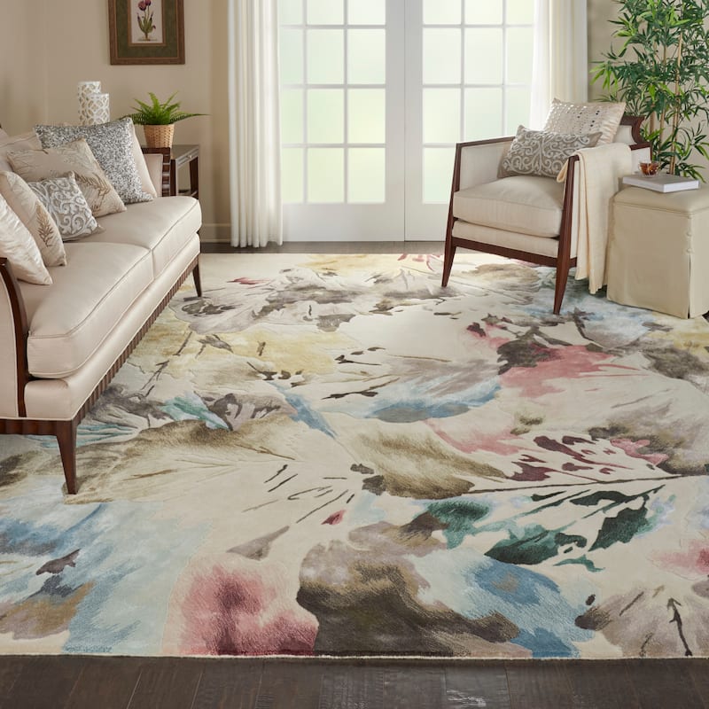 Nourison Hand-tufted Prismatic Modern Abstract Floral Area Rug - 8' 6" x 11' 6" - Beige/Multi - Rectangle