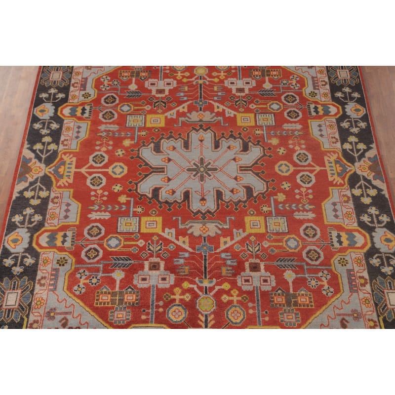 Orange Geometric Heriz Serapi Area Rug Handmade Wool Carpet - 7'11"x 9'8"
