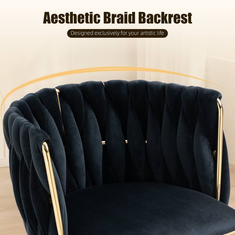 HOMEFUN Velvet Upholstered Tufted Side Dining Chair With Golden Legs（set of 2）