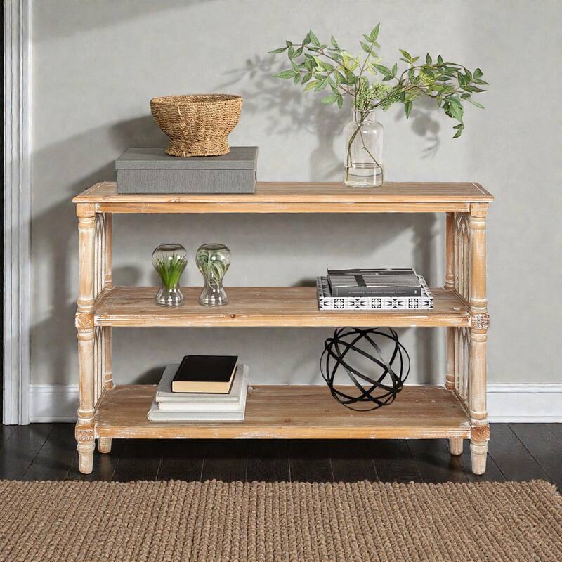 47" Rustic 3-Tier Console Table with Gothic Arched Details, Wooden Entryway Table for Hallway & Living Room