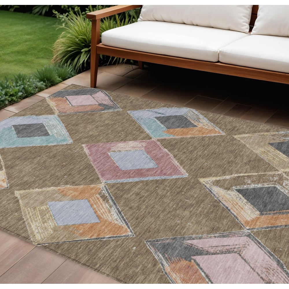 HomeRoots Geometric Transitional Rectangle Outdoor Rug