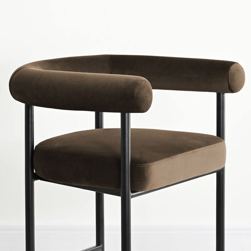 Modern 24" Upholstered Velvet Solid Back Counter Stool with Arms