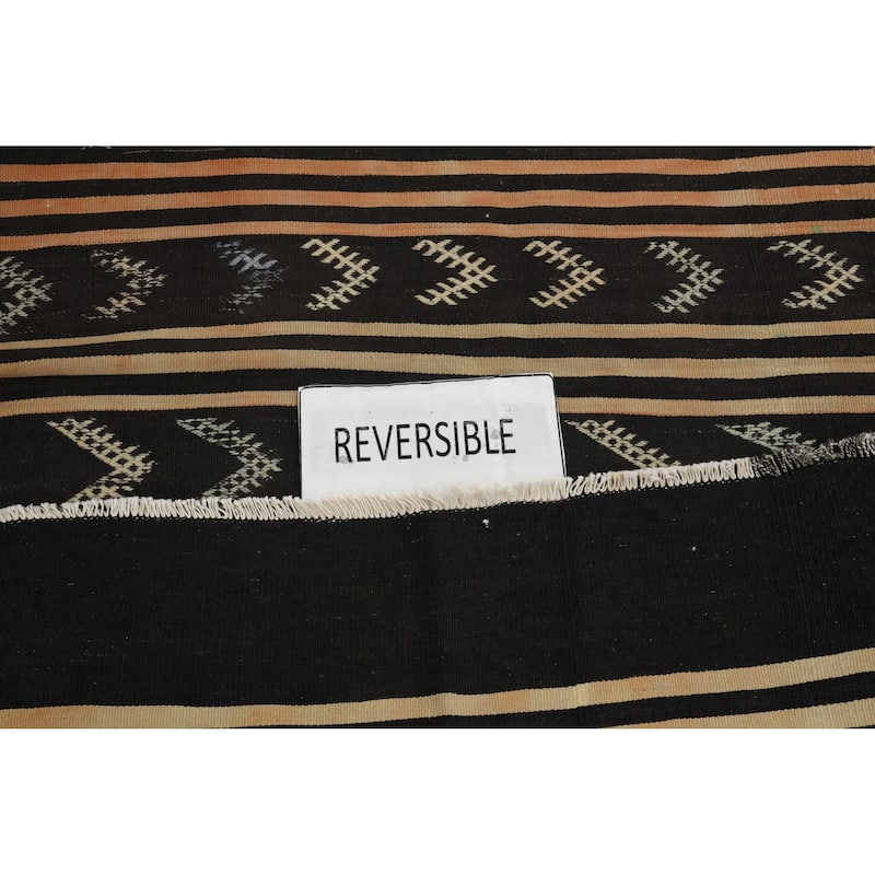Hand Woven Oriental 100% Wool Carpet Southwestern Tribal Black Kilim Runner Rug - 11' 9'' X 3' 2''