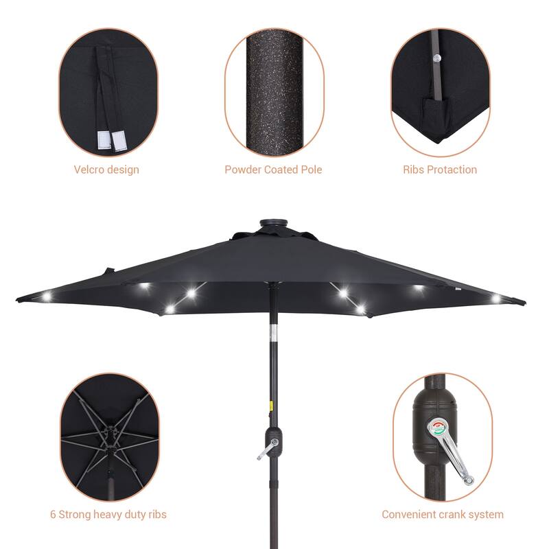 LIVOOSUN Patio 7.5 Feet Market Solar LED Light Umbrella