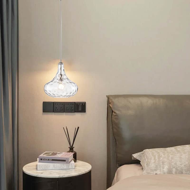 Adriana Modern Single Light Textured Glass Pendant Chandelier - Satin Nickel