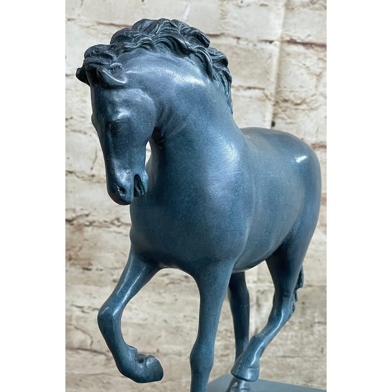 Hot Cast Bronze Chinese Tang Horse Green Blue Patina Sculpture Statue Figure