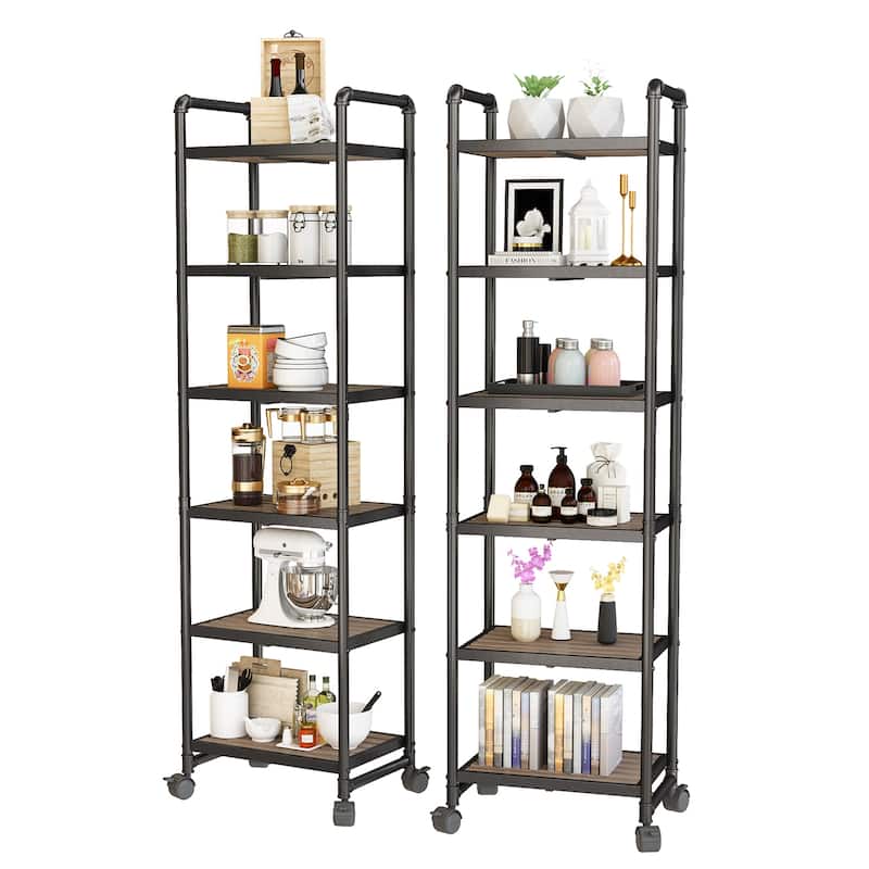 Mieres 63.5 in. H x 16.1 in. W x 12.2 in. D Industrial Style 6-Tier Shelving Unit with Lockable Casters