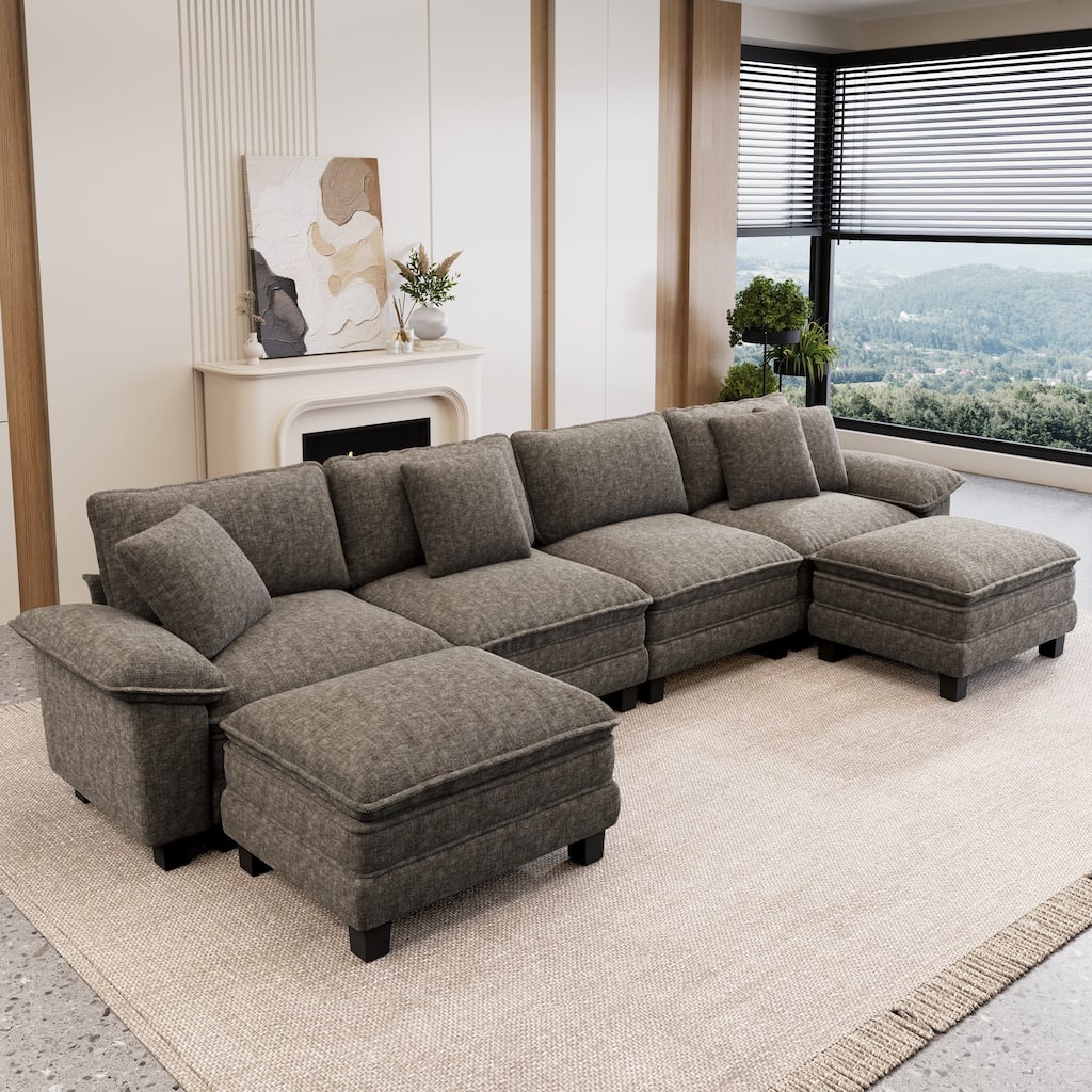 MAISON ARTS Modular Cloud Sectional Sofa, Comfy L- or U-Shaped Couch with Ottomans & Pillows, 4–6 Seat Living Room Sofa