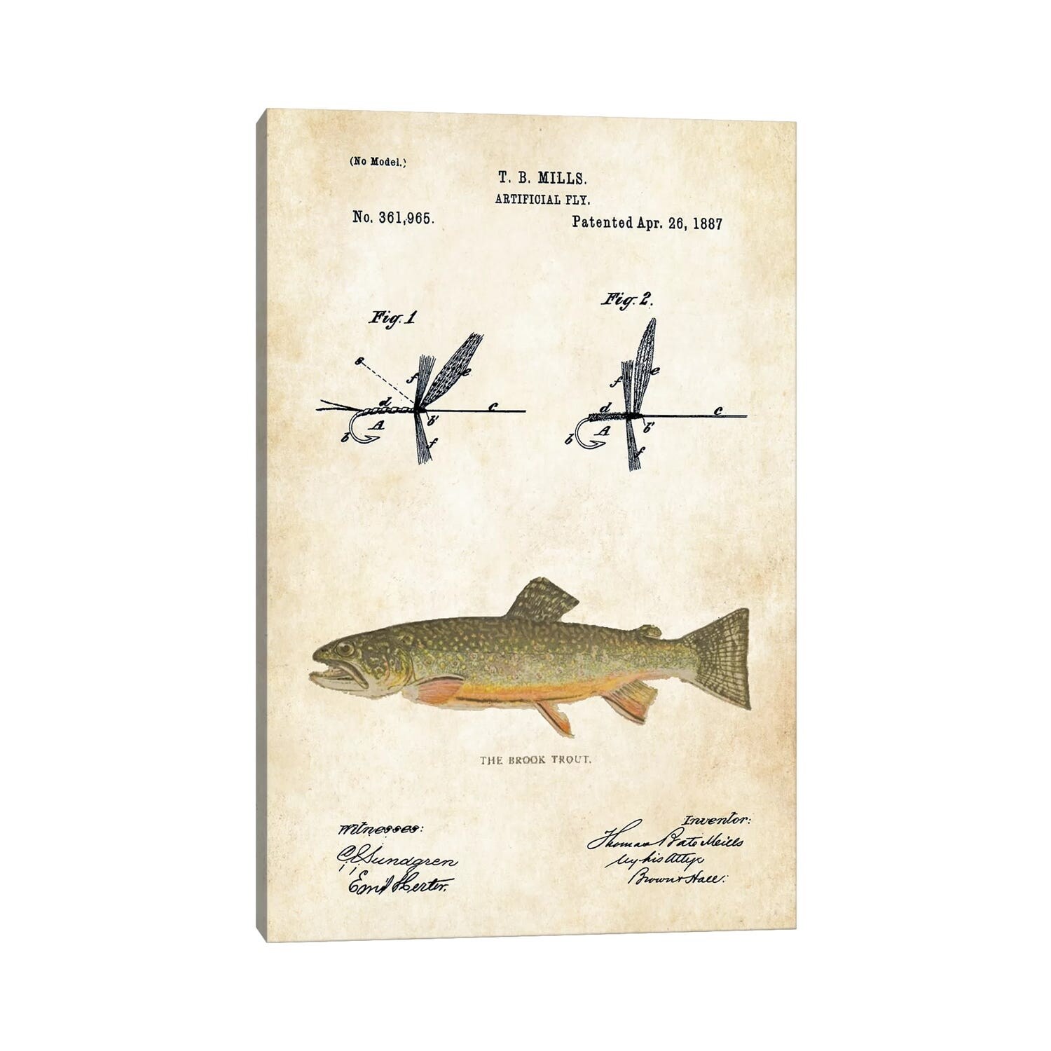 Vintage Fly Fishing Lures Patent Art Print Brook Trout Hunting