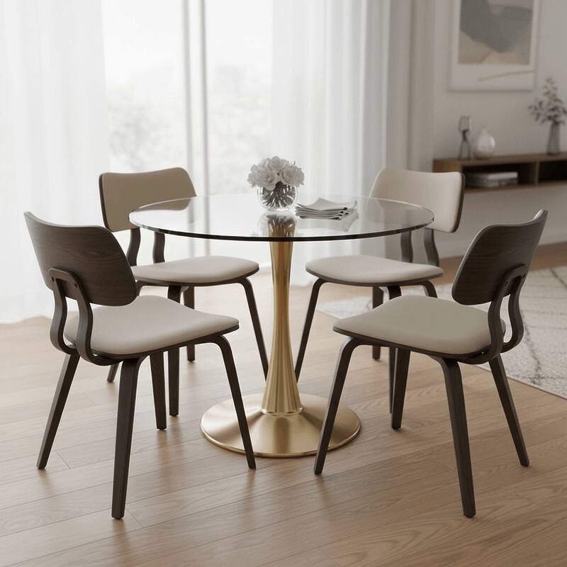 Bristol Round Dining Table with Glass Top and Steel Pedestal Base for Kitchen and Dining Room
