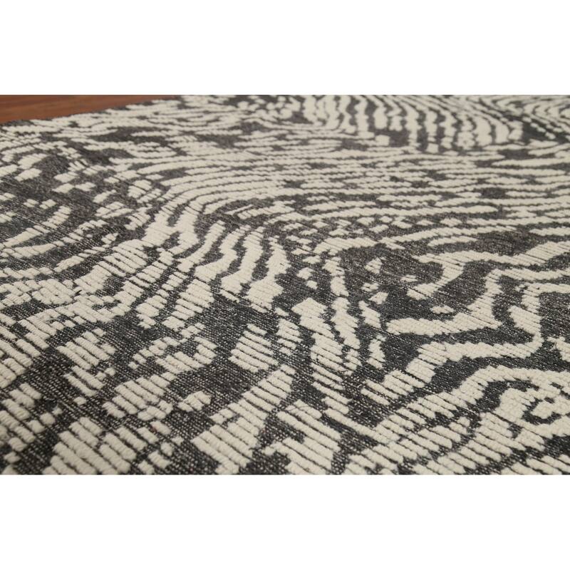 Black & Ivory Moroccan Abstract Rug Hand-Knotted Wool Carpet - 5'11"x 9'2"