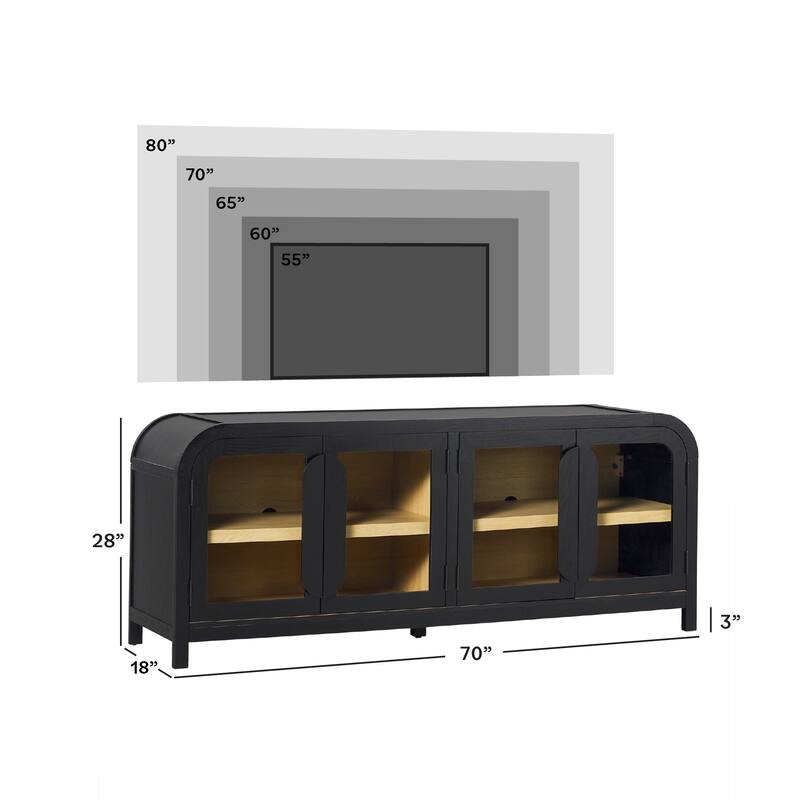 Walker Edison Modern Curved Easy Assembly TV Stand with Glass Paneled Doors