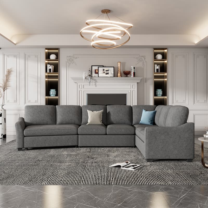 Sectional Sleeper Sofa with Pull-Out Bed Modern L-Shape Couch Bed with USB Charging Port
