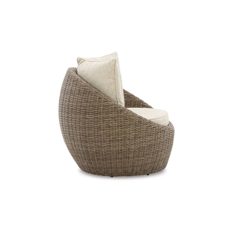 Swivel Outdoor Lounge Chair Set of 2, Beige Wicker, Nuvella Cushions