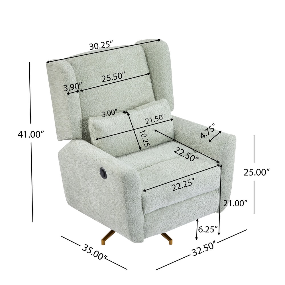 Roomfitters Power Swivel Recliner Chair, Upholstered 360° Swivel Power Recliner with Gold 5-Star Base