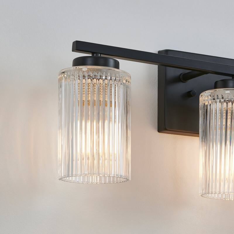 KAWOTI Modern Vanity Light with Cylinder Ribbed Glass Shade
