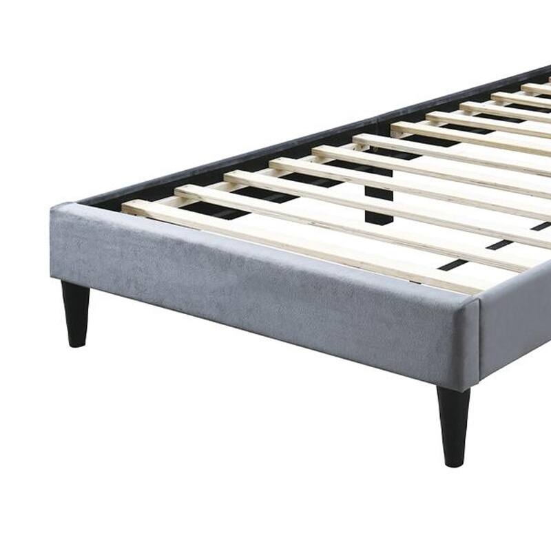 Lilian Full Size Bed, Tufted Gray Velvet Upholstery, Diamond Stitch
