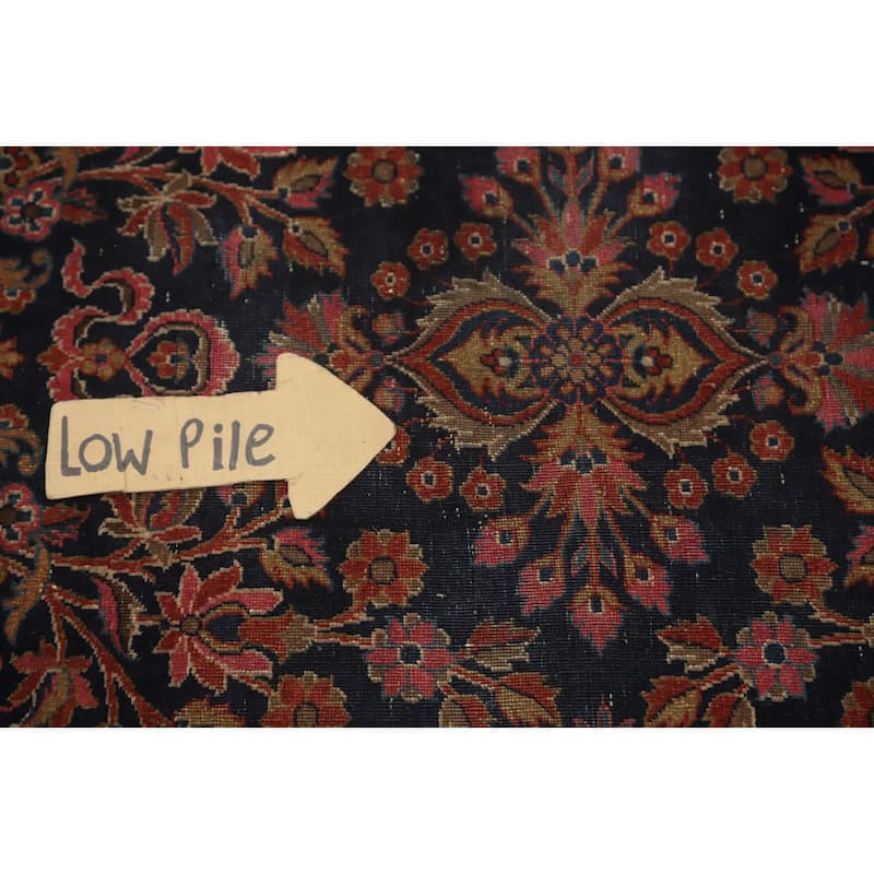 Hand Knotted Oriental 100% Wool Carpet Traditional Floral Navy Blue & Blues Kashan Area Rug - 4' 11'' X 3' 6''