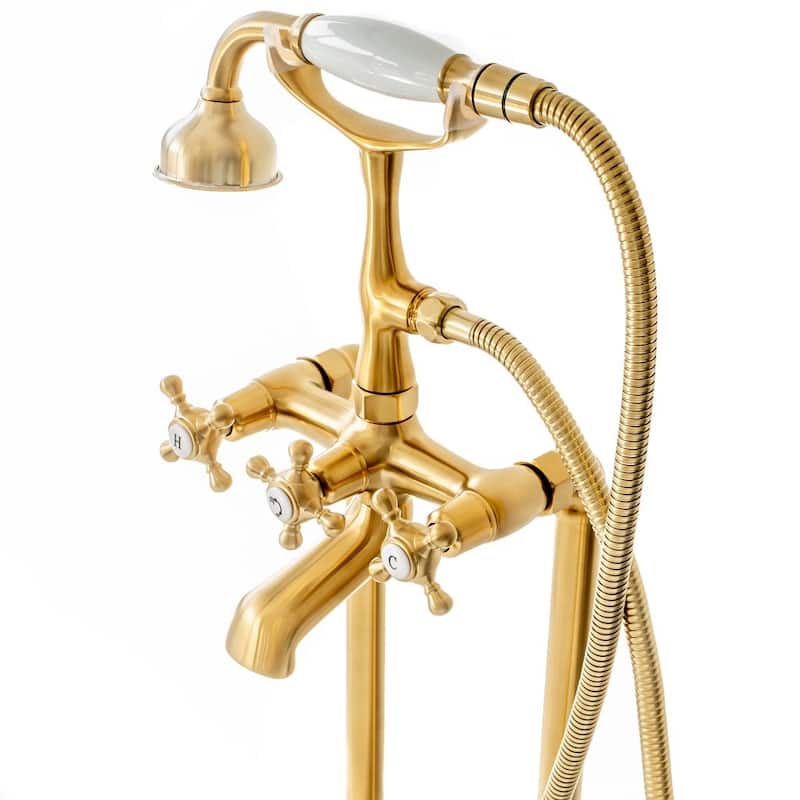 SevenFalls 8019 Telephone Double Lever Handles Clawfoot Floor Mounted Tub Filler with Handheld Shower