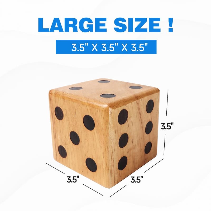 GSE™ 3.5" Rubber Hardwood Giant Yard Dice Set with Carrying Bag and Yardzee & Farkle Scorecard - Giant Dice Set