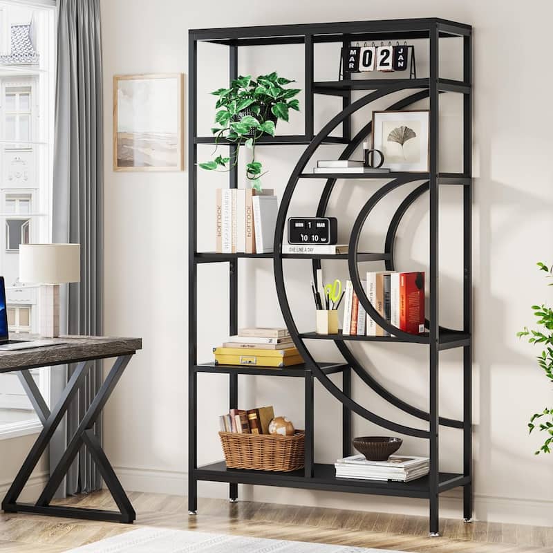 71 inches Geometric Bookcase, 8 Tiers Tall Bookshelves for Home Office