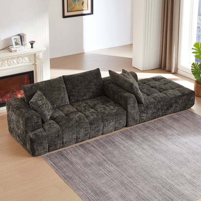L-Shape Sectional Sofa with Chaise Lounge, Oversized Chenille Upholstered 4 Seater Sofa, Compressed Sofa with Throw Pillows