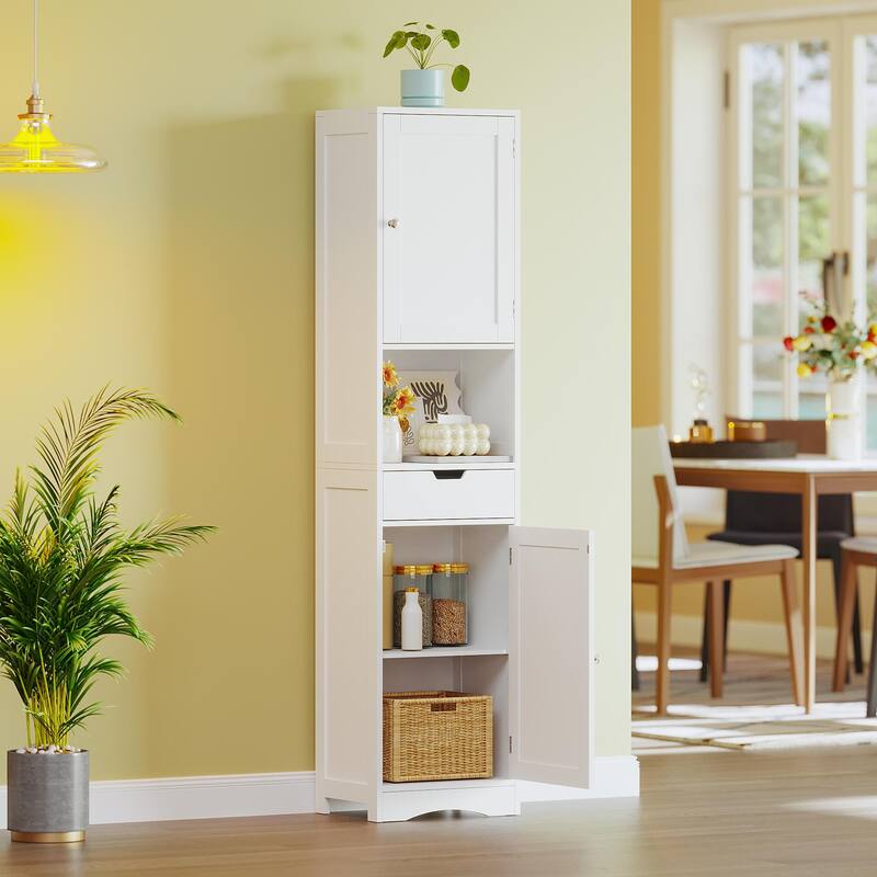 67-Inch Tall Narrow Bathroom Storage Cabinet with 2 Doors, 1 Drawer & Adjustable Shelves