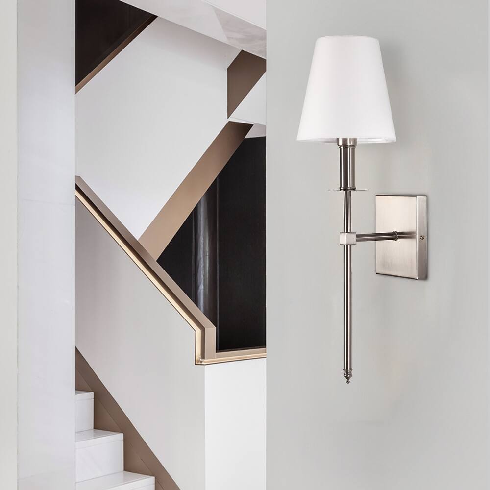 1-Light Wall Sconce with White Fabric Shade