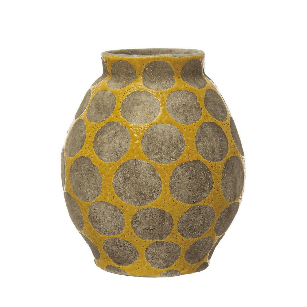 Ochre Mustard Yellow Floral Print Ceramic Vase Ornament Decor 25cm 
