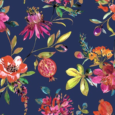 Melgrano Floral Navy Blue Unpasted Wallpaper – 396in x 20.8in