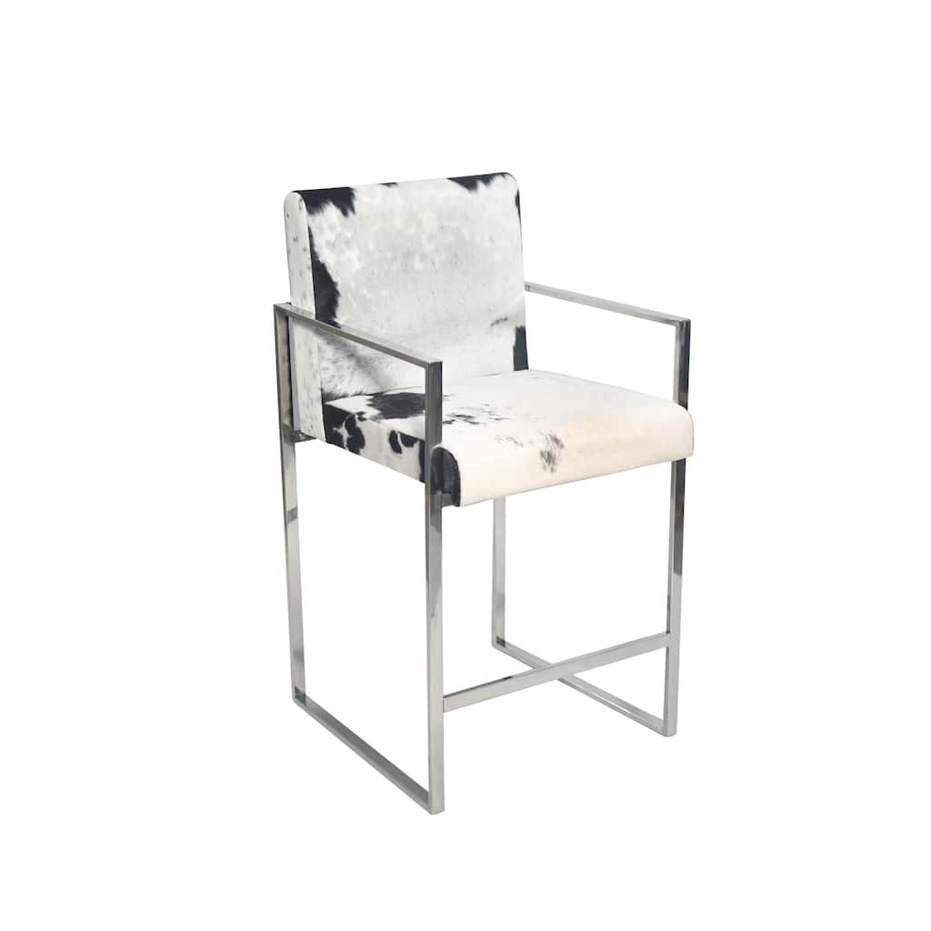 Chrome Stainless Steel Frame Chair with Black and White Hairline Leather