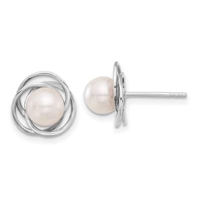 Curata 14k White Gold 11.5mm Round White Akoya Pearl Post Earrings