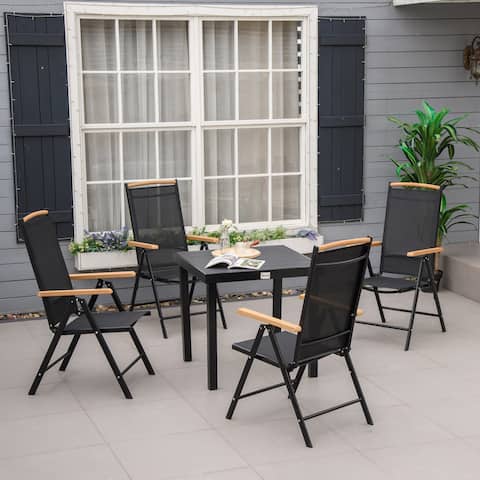 Outsunny 5 Piece Patio Dining Set Outdoor Furniture Set 4 Folding Reclining Sling Chairs with Adjustable Backrests and 1 table
