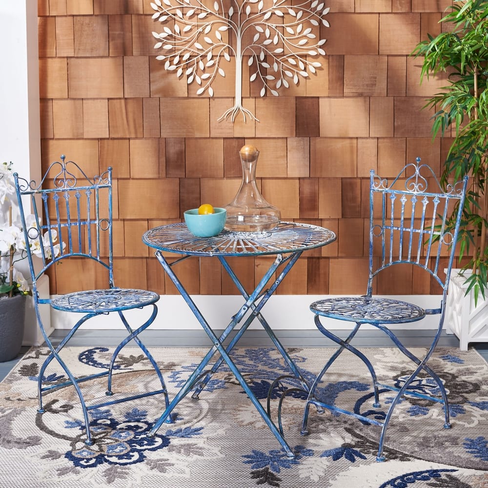 SAFAVIEH Outdoor Saige Victorian Iron 3-Piece Bistro Set - 28Wx28Dx38H