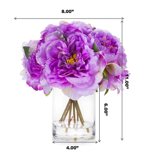 Enova Home Artificial Silk Peony Fake Flowers Arrangement in Clear ...